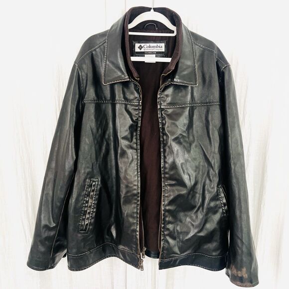 Columbia Sportswear Dark Brown Polyvinyl Fleece Lined Biker Jacket Mens XXL - Picture 1 of 11